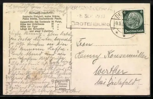 AK Hermanns-Denkmal /Teutoburger Wald, Das Denkmal aus der Ferne mit Hellberg