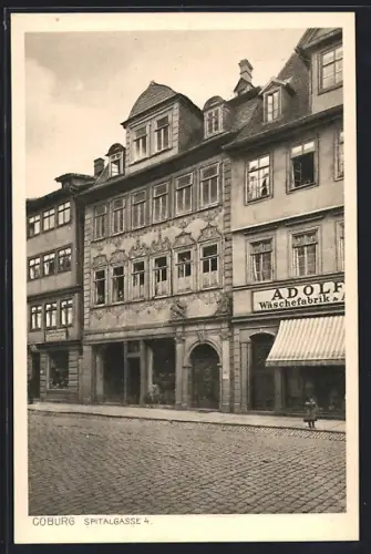 AK Coburg, Spitalgasse 4, Häuserfassaden, Wäschfabrik Adolf
