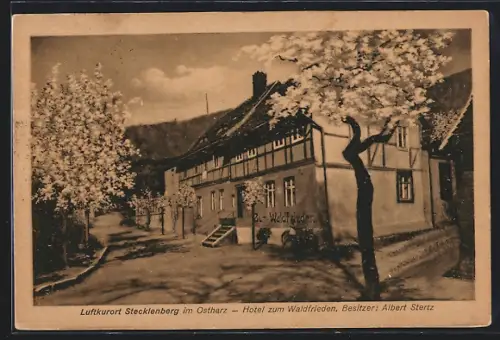 AK Stecklenberg im Ostharz, Hotel zum Waldfrieden, Besitzer: Albert Stertz