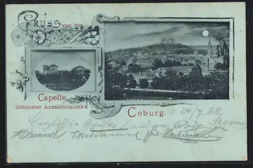Mondschein-AK Coburg, Capelle, Schönster Aussichtspunkt