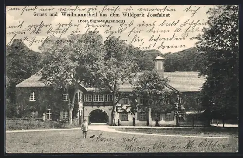 AK Sigmaringendorf, Wildpark Josefslust, Partie am Eingang