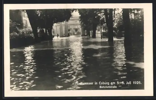 AK Coburg, Hochwasser in der Bahnhofstrasse, 5.-6. Juli 1926