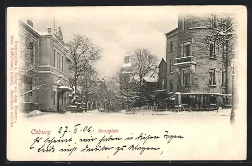 AK Coburg, Ernstplatz im Winter