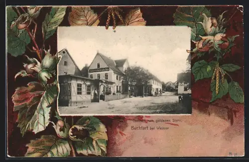 AK Buchfart bei Weimar, Gasthof zum goldenen Stern, Haselnuss-Passepartout