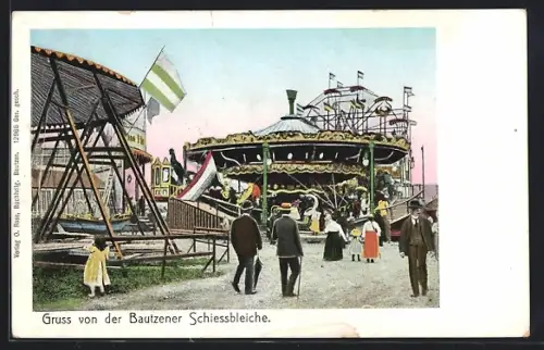 AK Bautzen, Schiessbleiche, Karussell, Jahrmarkt