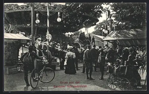 AK Bautzen, Schiessbleiche, Karussell und Buden