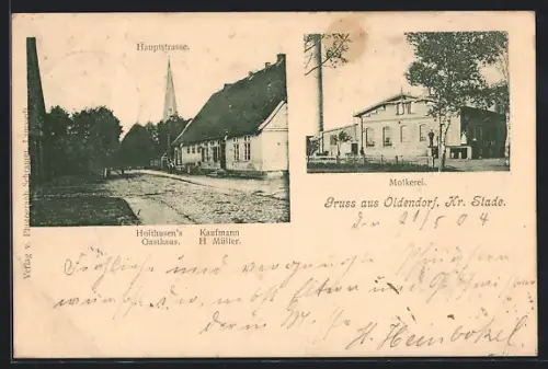 AK Oldendorf /Stade, Holthusen`s Gasthaus in der Hauptstrasse, Inh. H. Müller, Molkerei