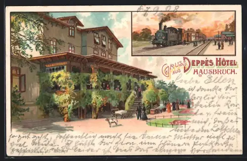 Lithographie Hamburg-Harburg, Deppès Hotel, Bahnhof