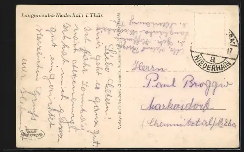 AK Langenleuba-Niederhain i. Thür., Ritterguts-Gasthof, Herrenhaus, Partie an der Leina