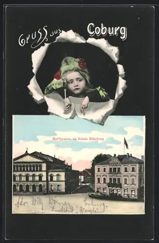 AK Coburg, Hoftheater und Palais Edinburg, Kind platzt aus der Karte
