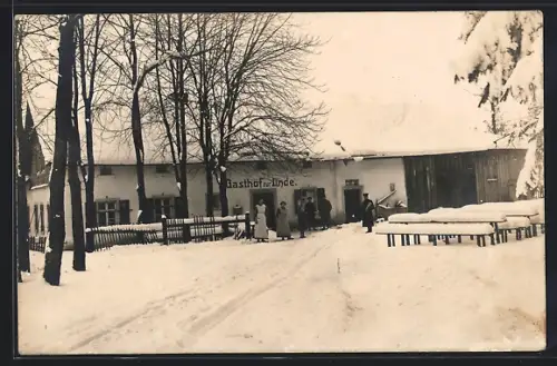 Foto-AK Regnitzlosau, Gasthof zur Linde im Schnee