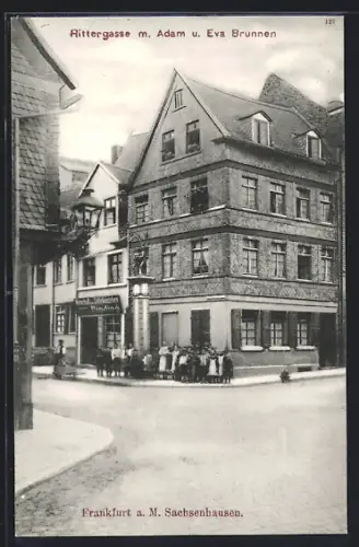 AK Frankfurt-Sachenhausen, Rittergasse mit Adam u. Eva Brunnen