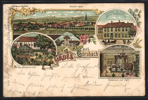 Lithographie Görsbach /Sachsen, Gasthaus zur Post, Bes. Theod. Möhrling, Oberthor