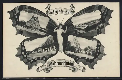 Schmetterling-AK Köln-Wahn, Wahner Heide, Gasthaus zum Hähnchen, Eingang zum Truppenlager