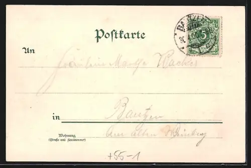 Sonnenschein-Lithographie Bautzen, Ortsansicht in Zukunft, Eingang zur Brücke, Lauenstrasse