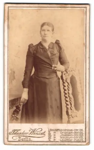 Fotografie Theodor Wenzel, Berlin, Andreasstrasse 28, Porträt einer Dame in eleganter Kleidung