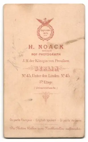 Fotografie H. Noack, Berlin, Unter den Linden 45, Porträt einer Frau
