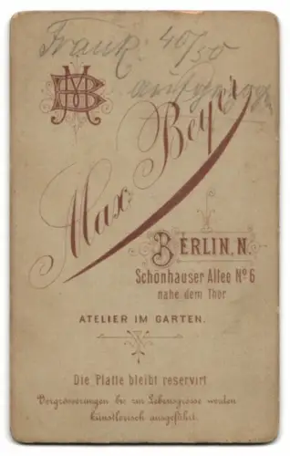 Fotografie Max Beyer, Berlin, Schönhauser Allee 6, Porträt einer jungen Frau