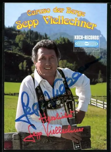 AK Musiker Sepp Viellechner in Tracht, Autograph