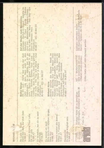 AK Musiker Michael Holm in blauem Hemd, Autograph