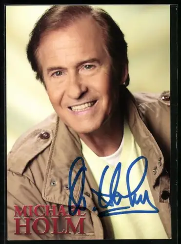 AK Musiker Michael Holm lächelnd im Porträt, Autograph