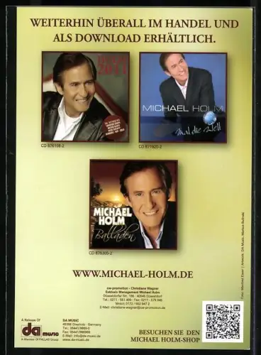 AK Musiker Michael Holm lächelnd im Porträt, Autograph