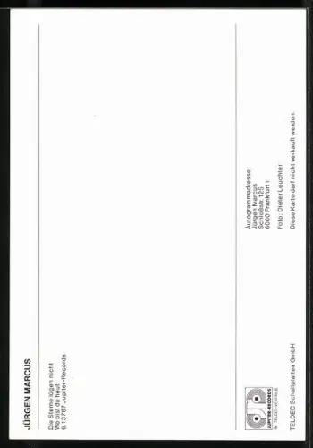 AK Musiker Jürgen Marcus mit Fliege, Autograph