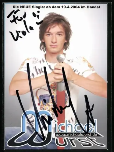 AK Musiker Michael Wurst mit Schwert, Autograph