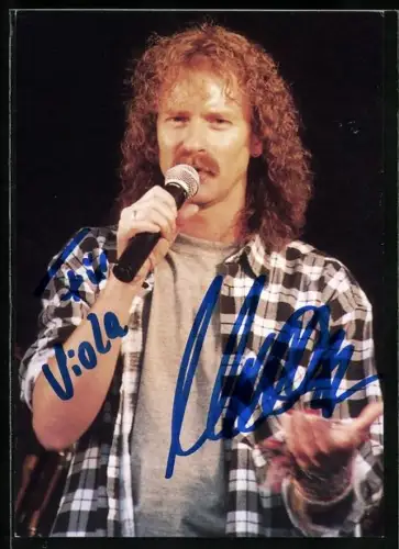 AK Musiker Dick Maron in kariertem Hemd, Autograph