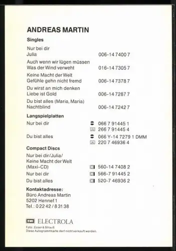 AK Musiker Andreas Martin in die Kamera blickend, Autograph