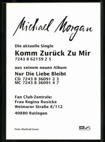 AK Musiker Michael Morgan blickt lächelnd in die Kamera, Autograph