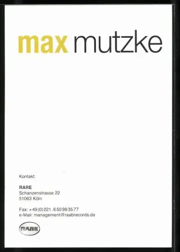 AK Musiker Max Mutzke an einer Wand lehnend, Autograph