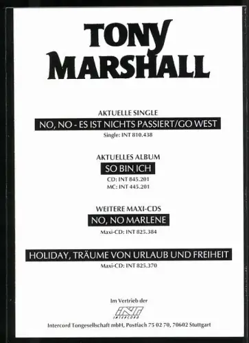 AK Musiker Tony Marshall vor lilanem Hintergrund, Autograph