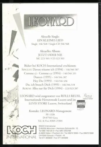 AK Musiker Leonard im Porträt mit Autograph