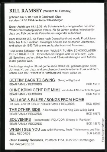 AK Musiker Bill Ramsey lächelnd im Porträt, Autograph
