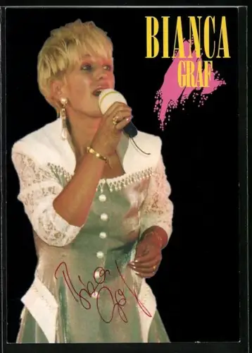 AK Musikerin Bianca Graf singend im Porträt, Autograph
