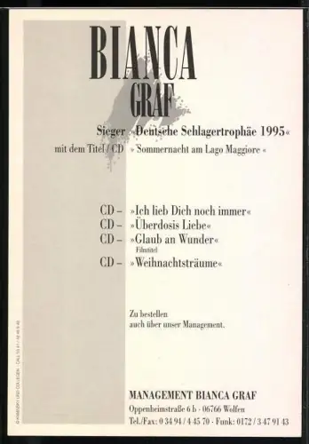 AK Musikerin Bianca Graf singend im Porträt, Autograph