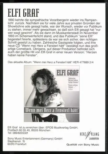 AK Musikerin Elfi Graf lächelnd im Porträt, Autograph