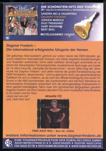 AK Musikerin Dagmar Frederic lächelnd im Porträt, Autograph