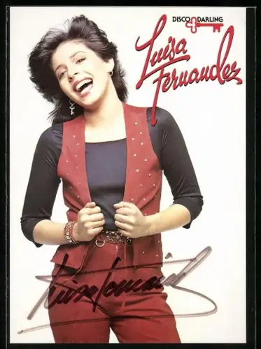 AK Musikerin Luisa Fernandez mit roter Veste, Autograph