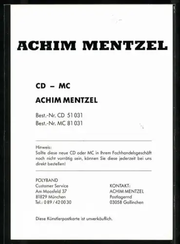 AK Musiker Achim Mentzel gibt Daumen hoch, Autograph