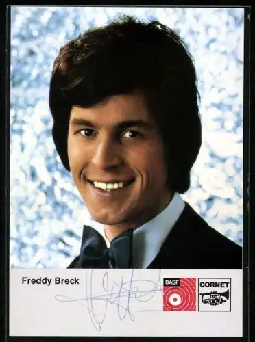AK Musiker Freddy Breck lächelnd im Porträt, Autograph