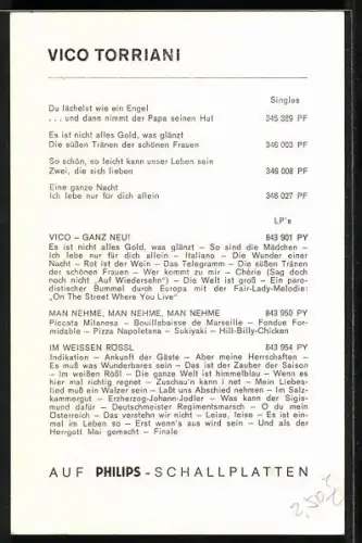 AK Musiker Vico Torriani lächelnd im Porträt, Autograph