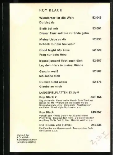 AK Musiker Roy Black blickt lächelnd in die Kamera, Autograph