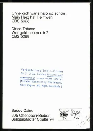 AK Musiker Buddy Caine mit Krawatte, Autograph