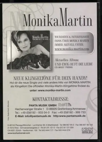 AK Musikerin Monika Martin mit einem Strauss Rosen, Autograph