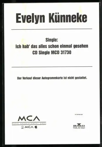 AK Musikerin Evelyn Künnecke in die Kamera blickend, Autograph