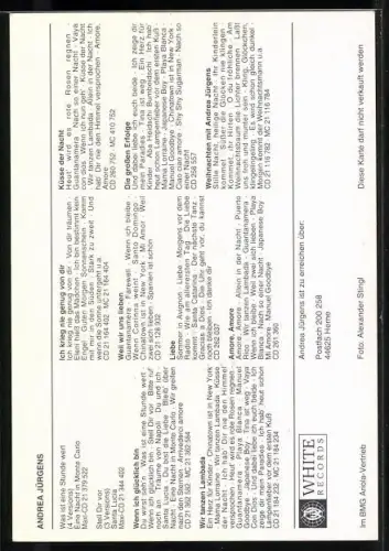 AK Musikerin Andrea Jürgens in die Kamera blickend, Autograph