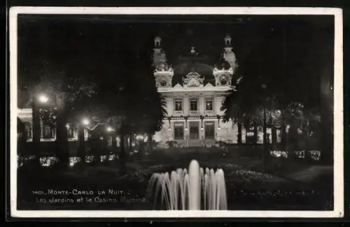 AK Monte Carlo, Les Jardins et le Casino illuminé, Monte Carlo La Nuit