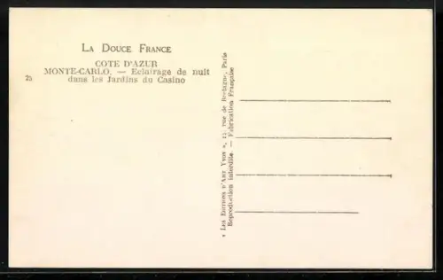 AK Monte-Carlo /Cote D`Azur, Eclairage de nuit dans les Jardins du Casino